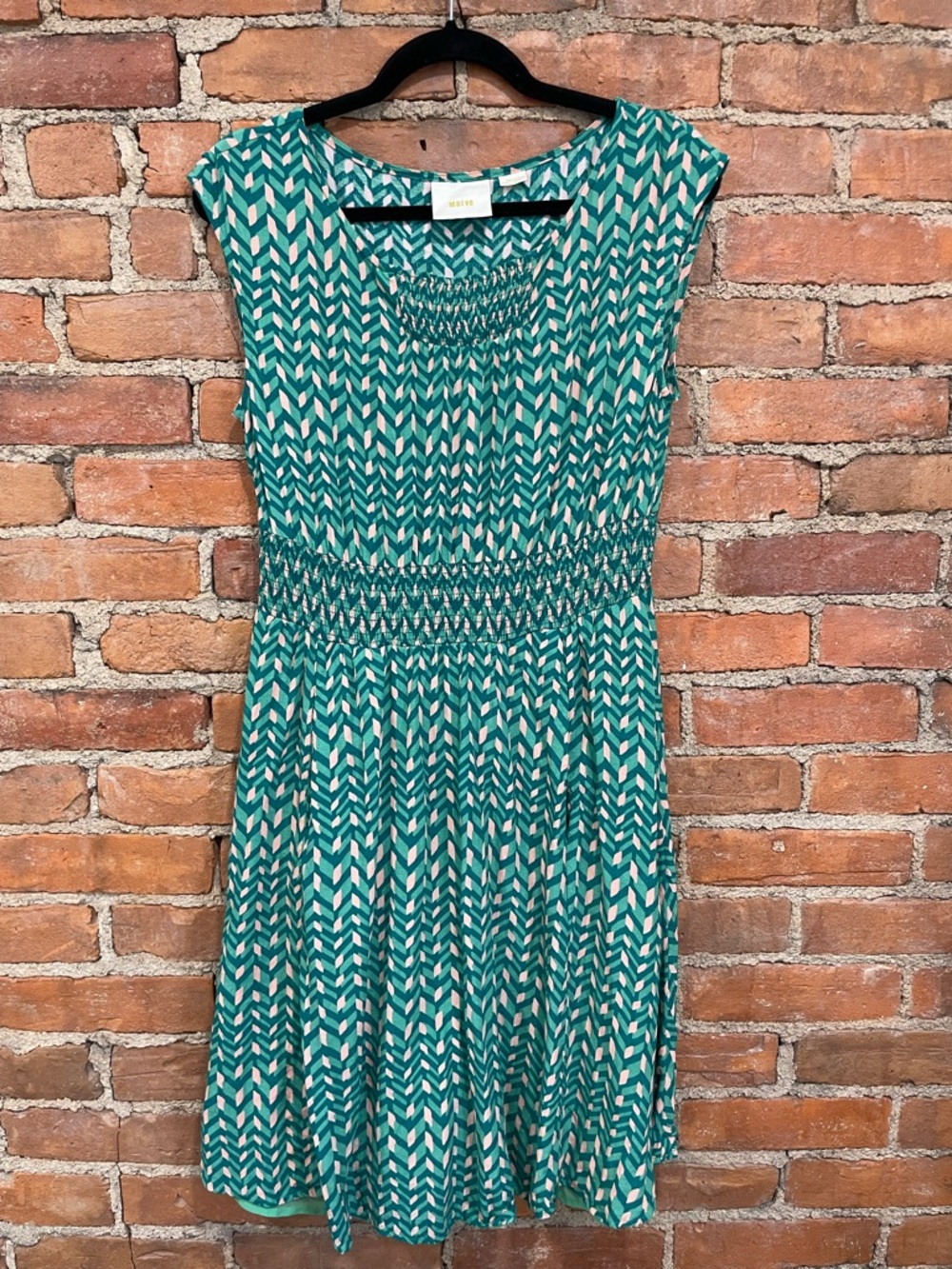 Maeve (Anthropologie) Evaline Teal and Pink Geometric Dress | size small | EUC